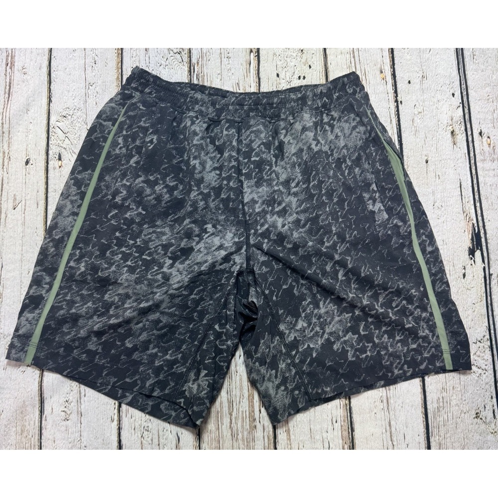 Lululemon Pace Breaker Lined Black Gray Green Athletic Shorts 9" Inseam Men's L